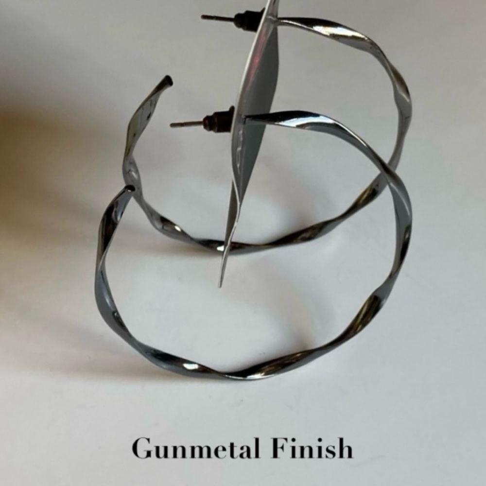 NWT Black Gunmetal Twisted Hoop Earrings